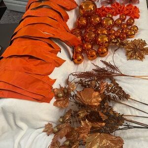 Burnt Orange. Orange. Ornaments. Ribbon. Perfect for fall. Halloween. Christmas